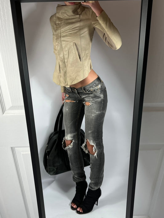 VINTAGE ASYMMETRIC LEATHER JACKET