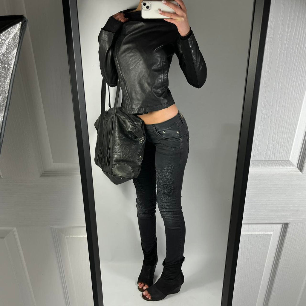 VINTAGE ASYMMETRIC LEATHER JACKET
