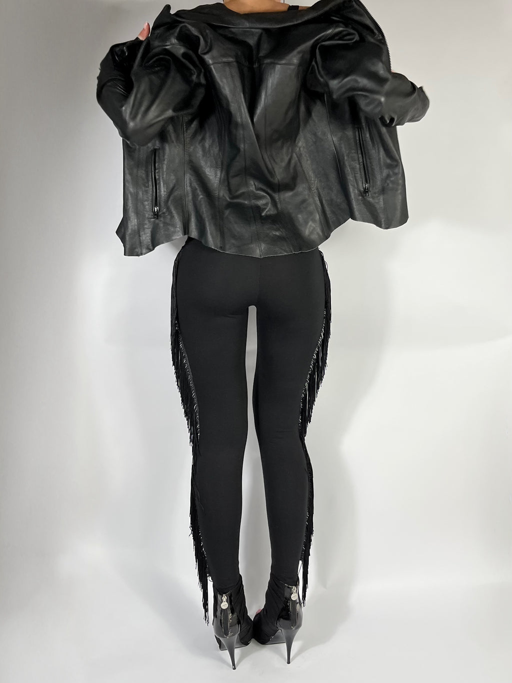 ULTRA LOW RISE SKINNIES IN BLACK FRINGE