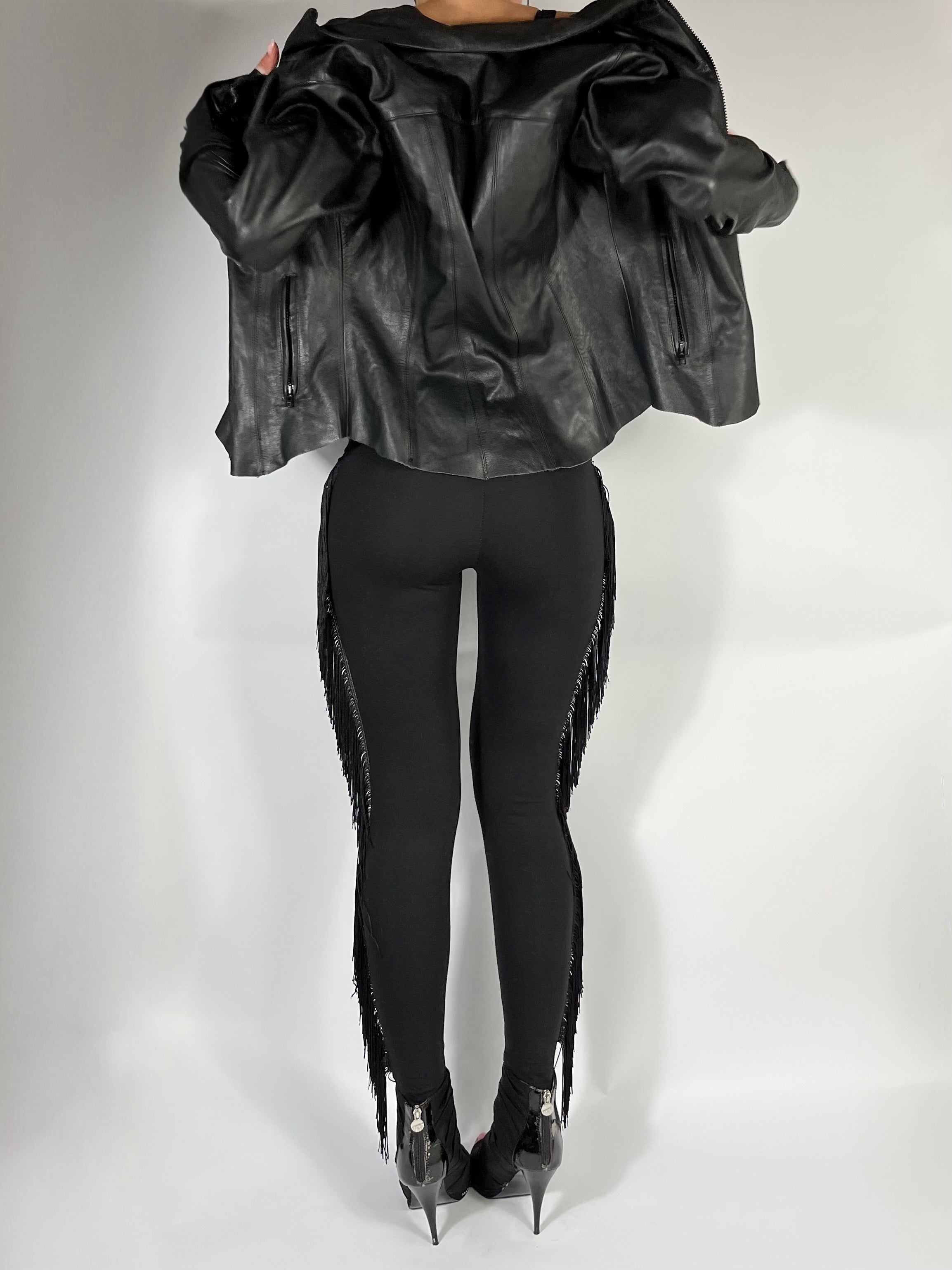 ULTRA LOW RISE SKINNIES IN BLACK FRINGE