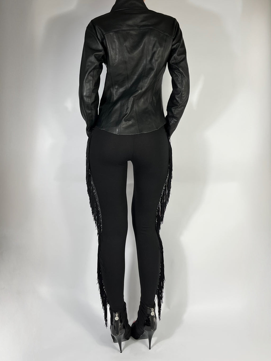 ULTRA LOW RISE SKINNIES IN BLACK FRINGE
