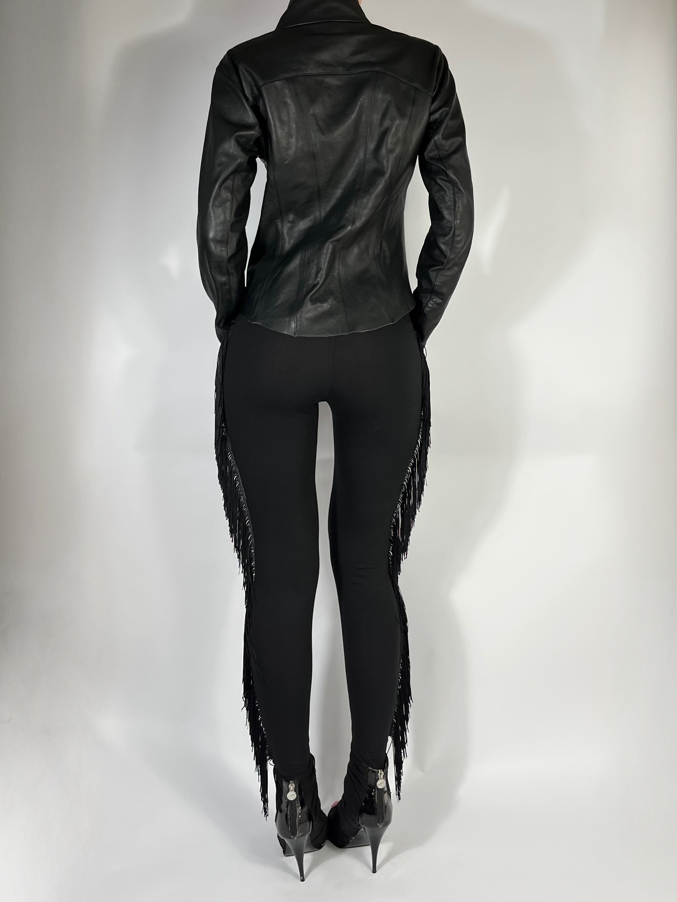 ULTRA LOW RISE SKINNIES IN BLACK FRINGE
