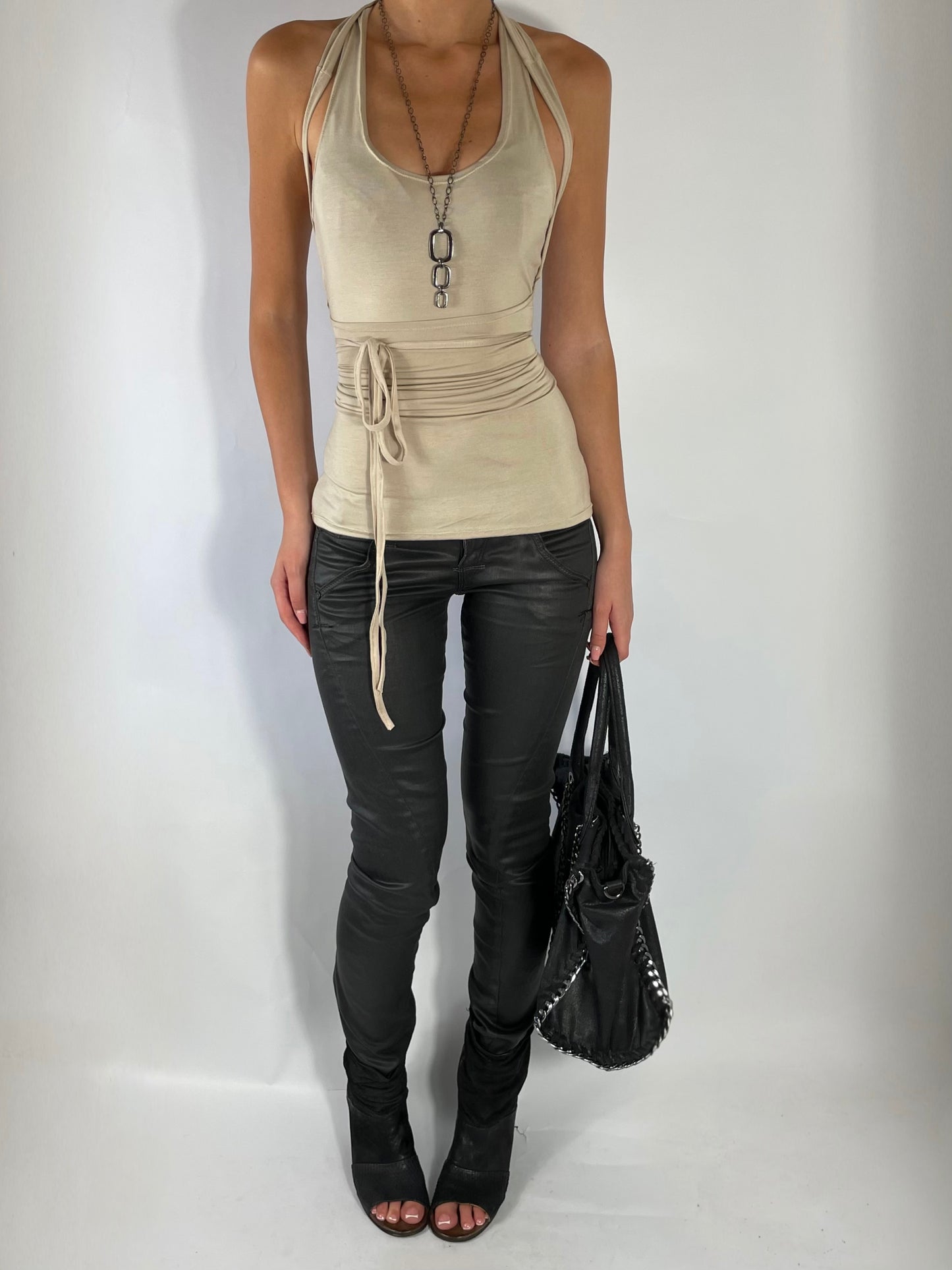 TWO LAYER TIE TOP IN TAN