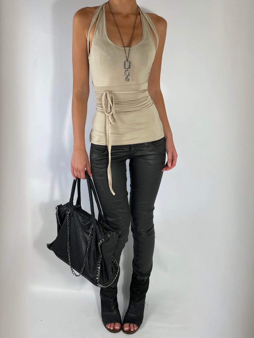 TWO LAYER TIE TOP IN TAN