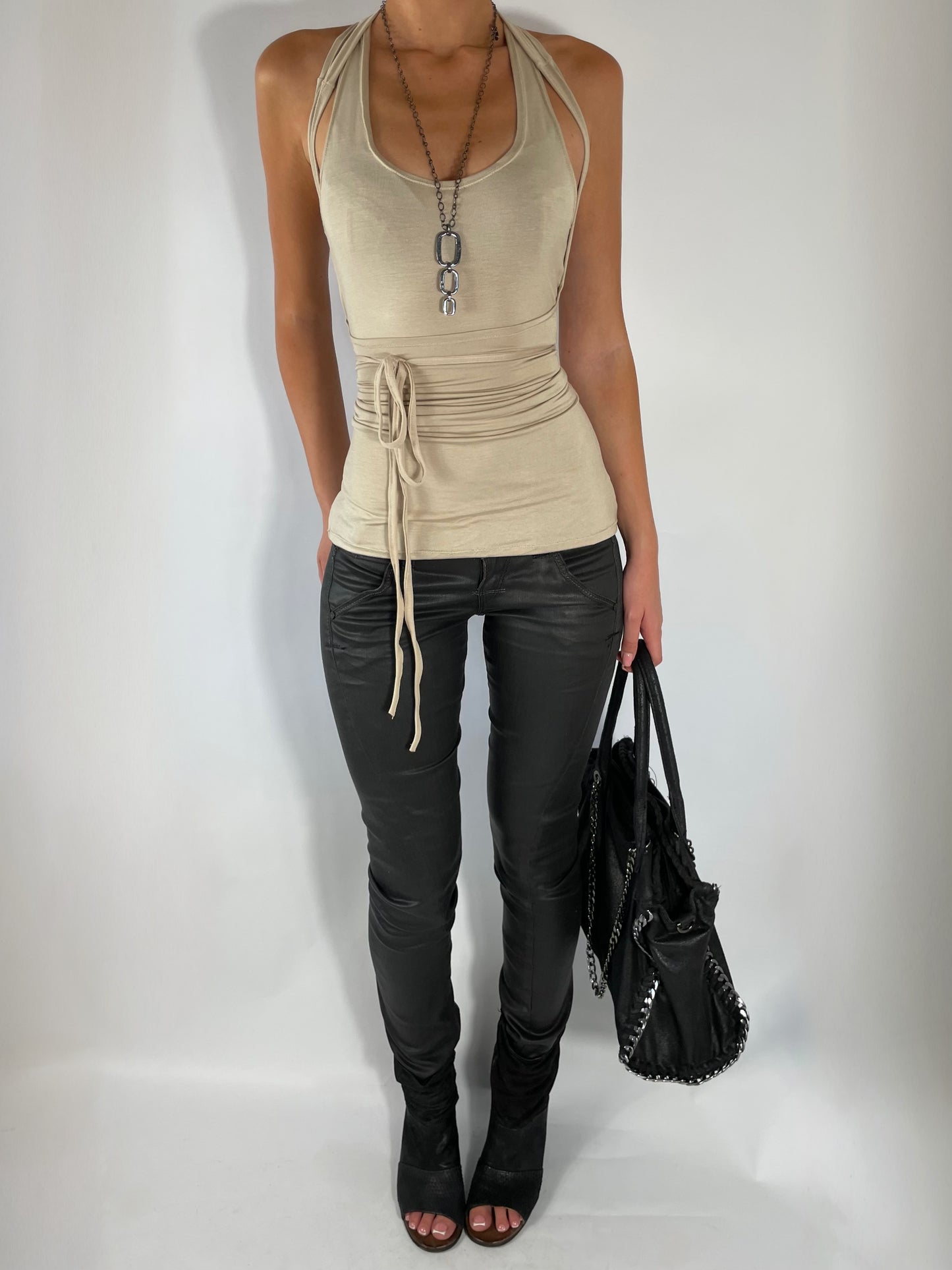 TWO LAYER TIE TOP IN TAN