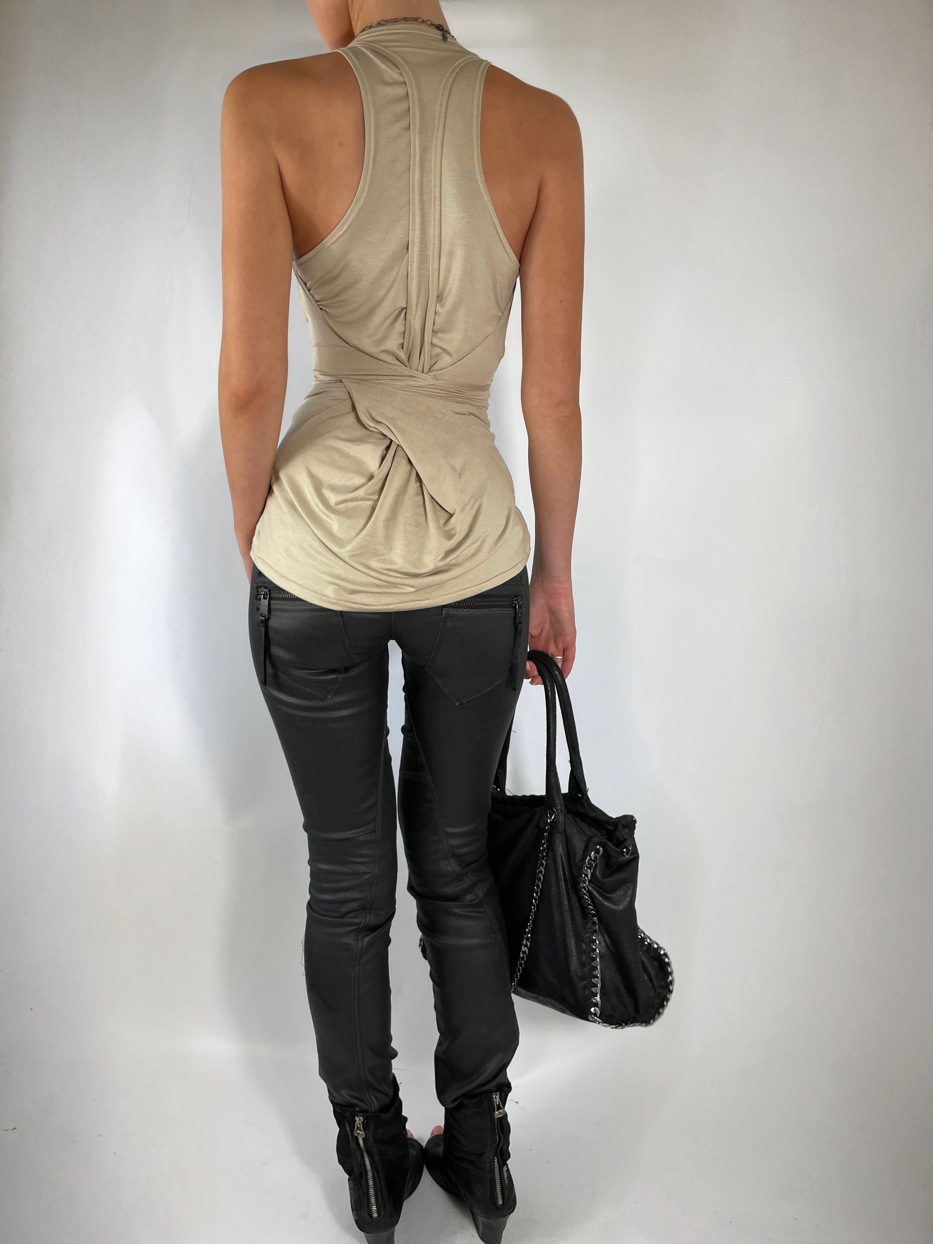 TWO LAYER TIE TOP IN TAN