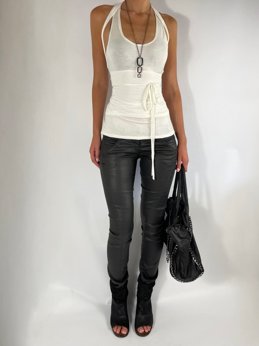 TWO LAYER TIE TOP IN IVORY