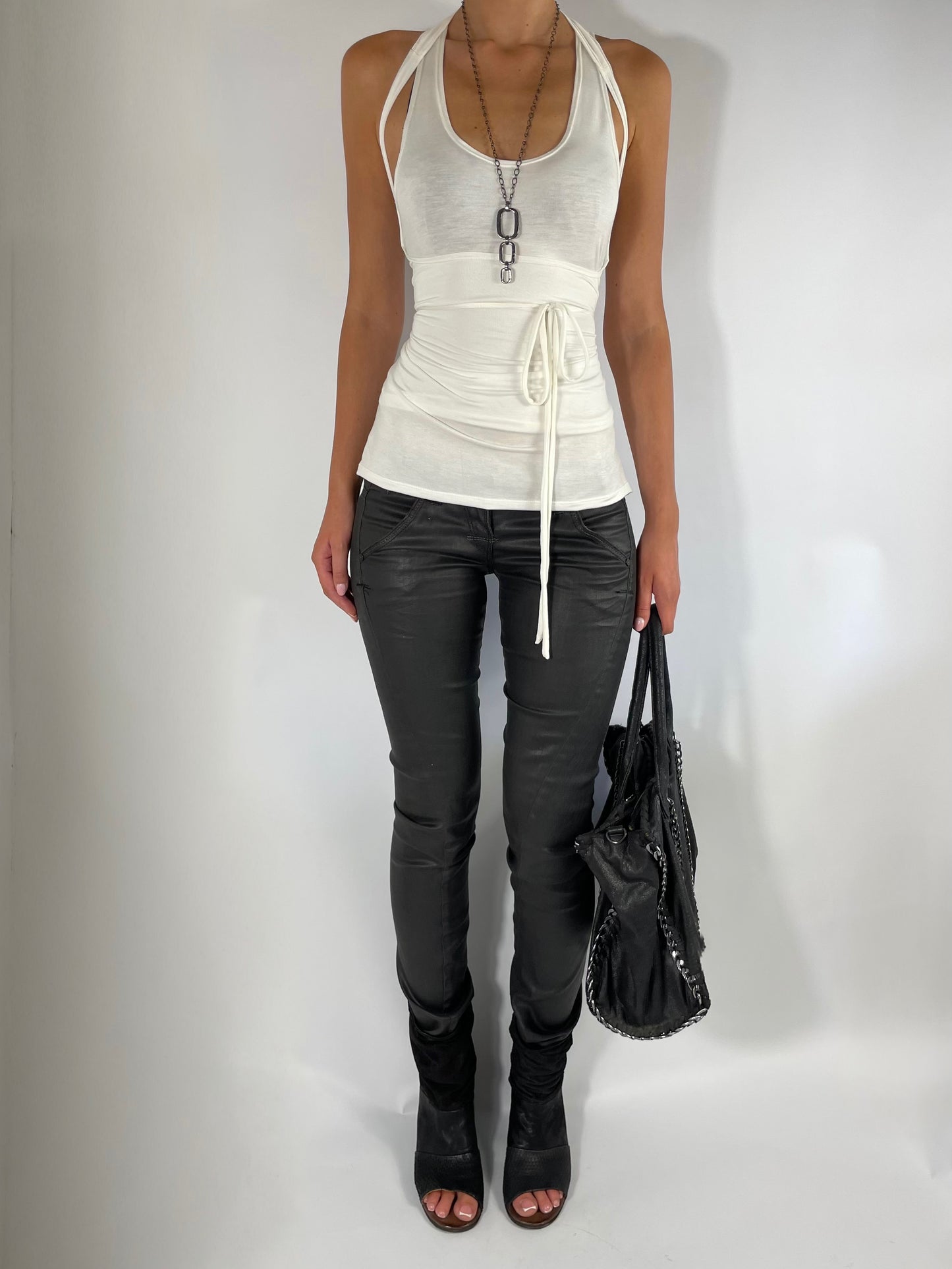 TWO LAYER TIE TOP IN IVORY
