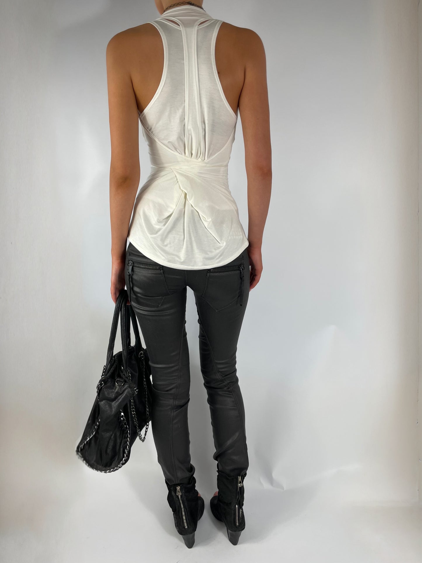TWO LAYER TIE TOP IN IVORY