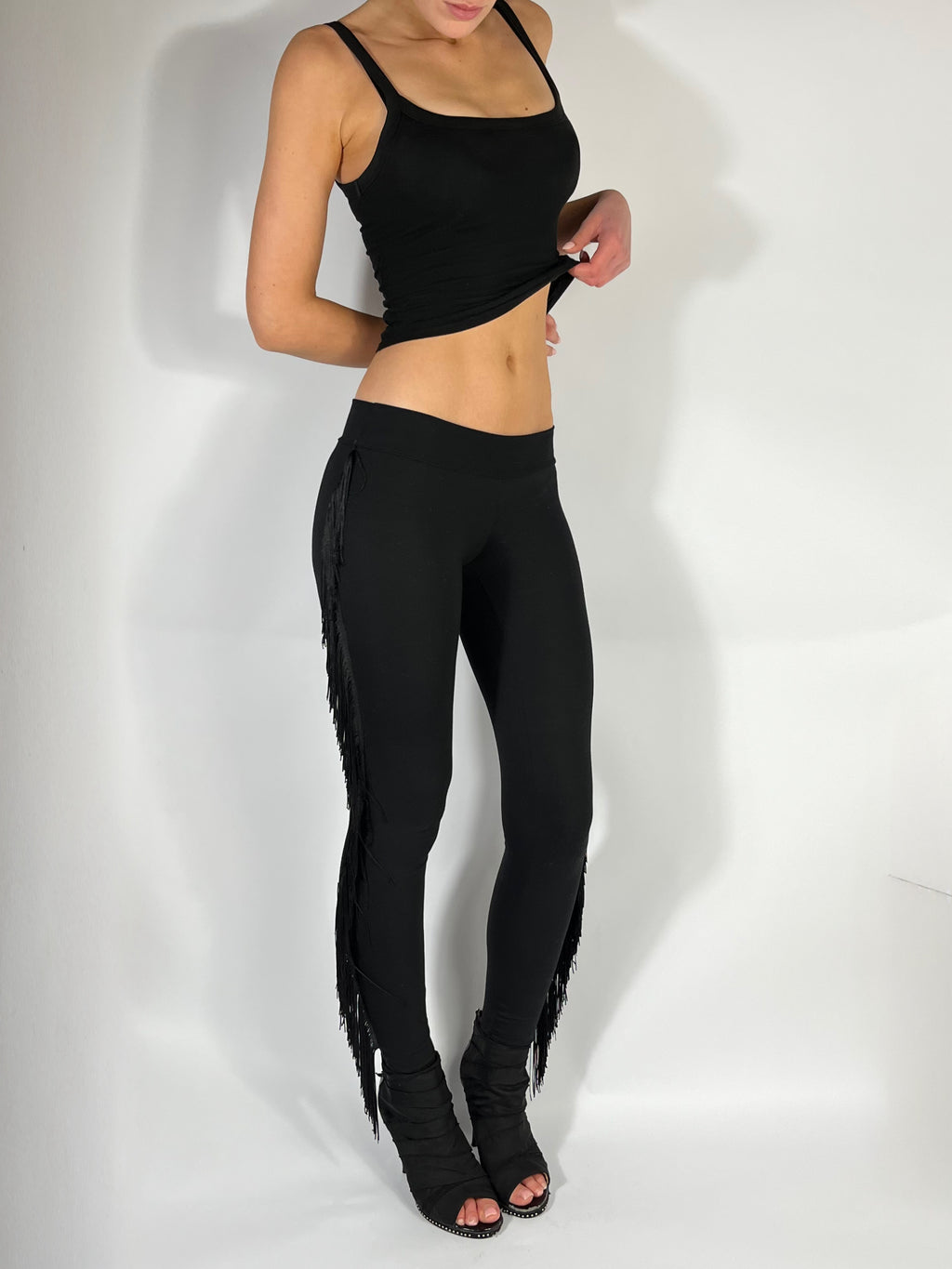 ULTRA LOW RISE SKINNIES IN BLACK FRINGE