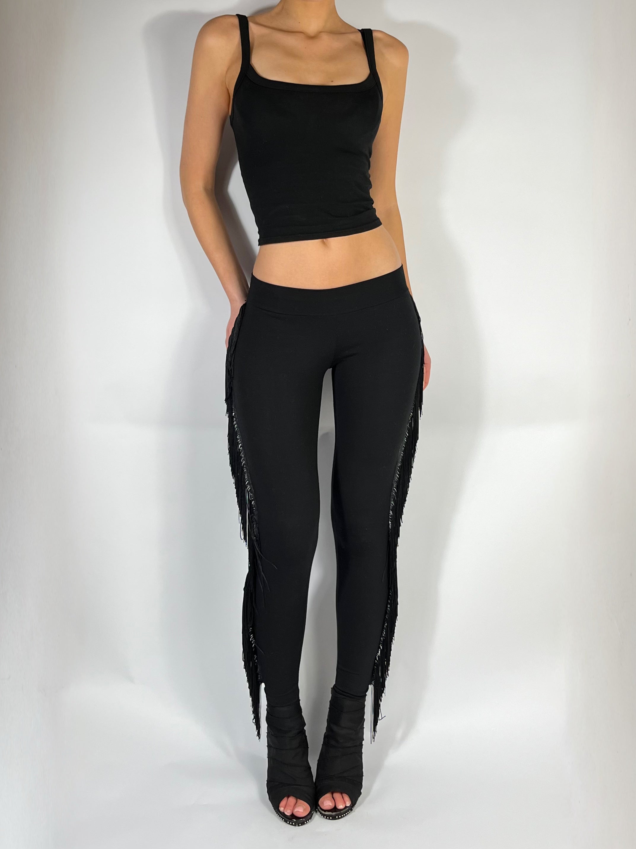 ULTRA LOW RISE SKINNIES IN BLACK FRINGE