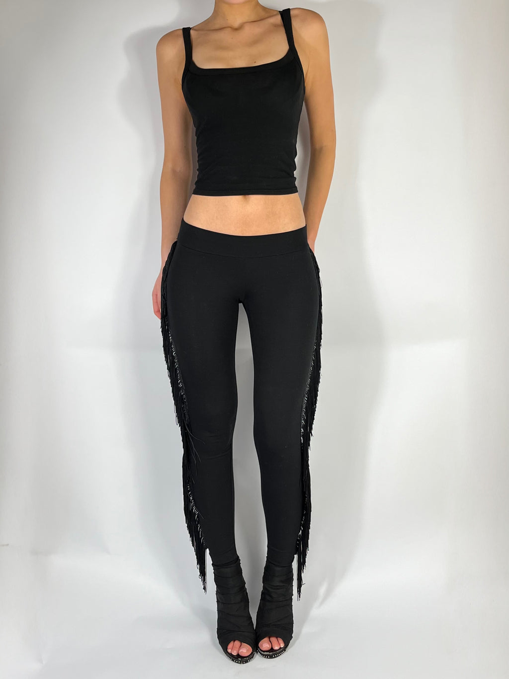 ULTRA LOW RISE SKINNIES IN BLACK FRINGE