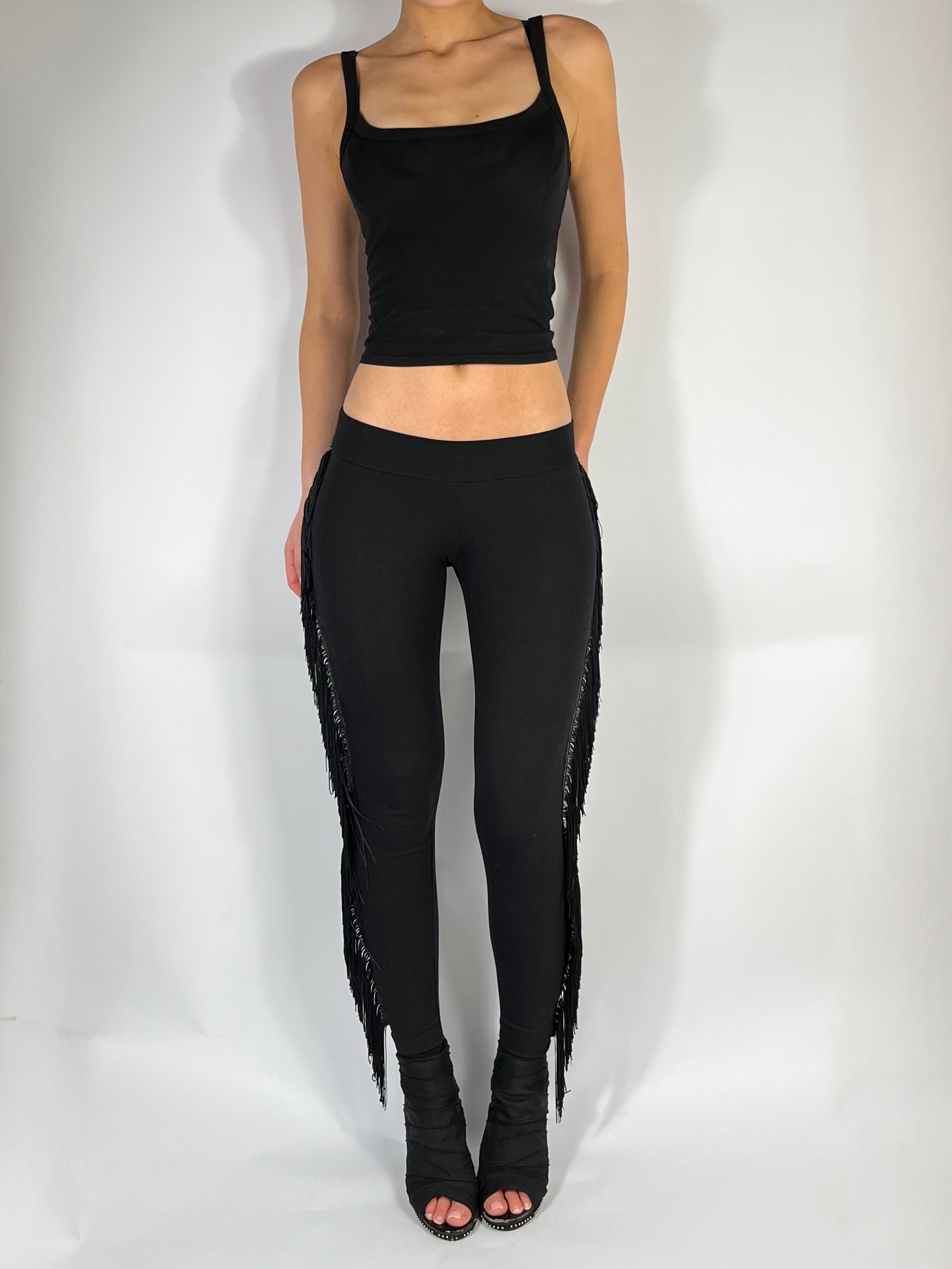 ULTRA LOW RISE SKINNIES IN BLACK FRINGE