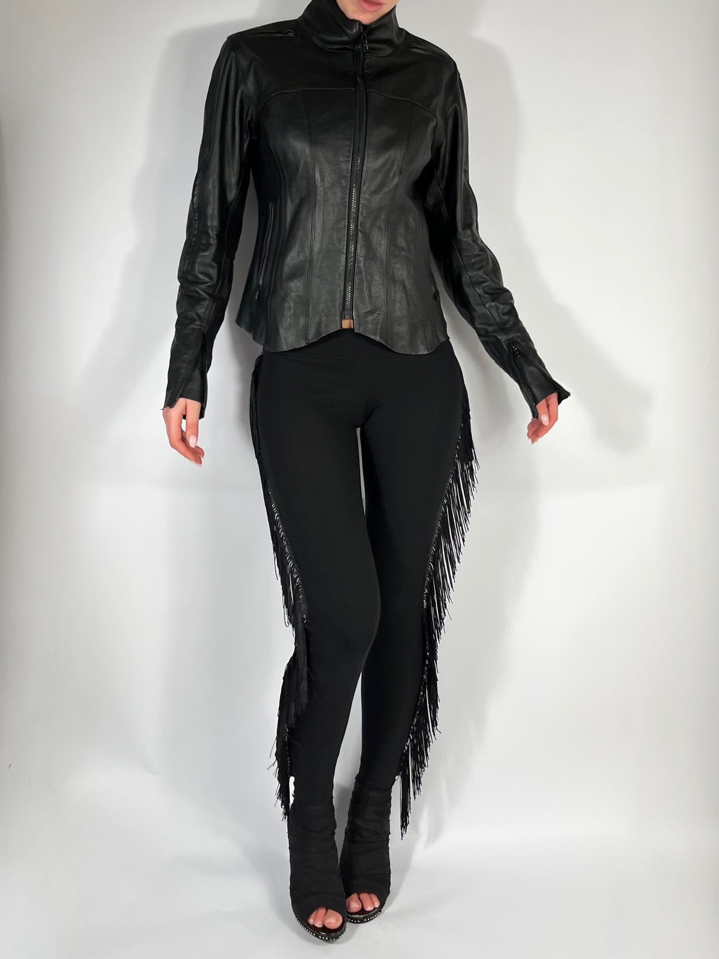 黑色超低腰緊身褲