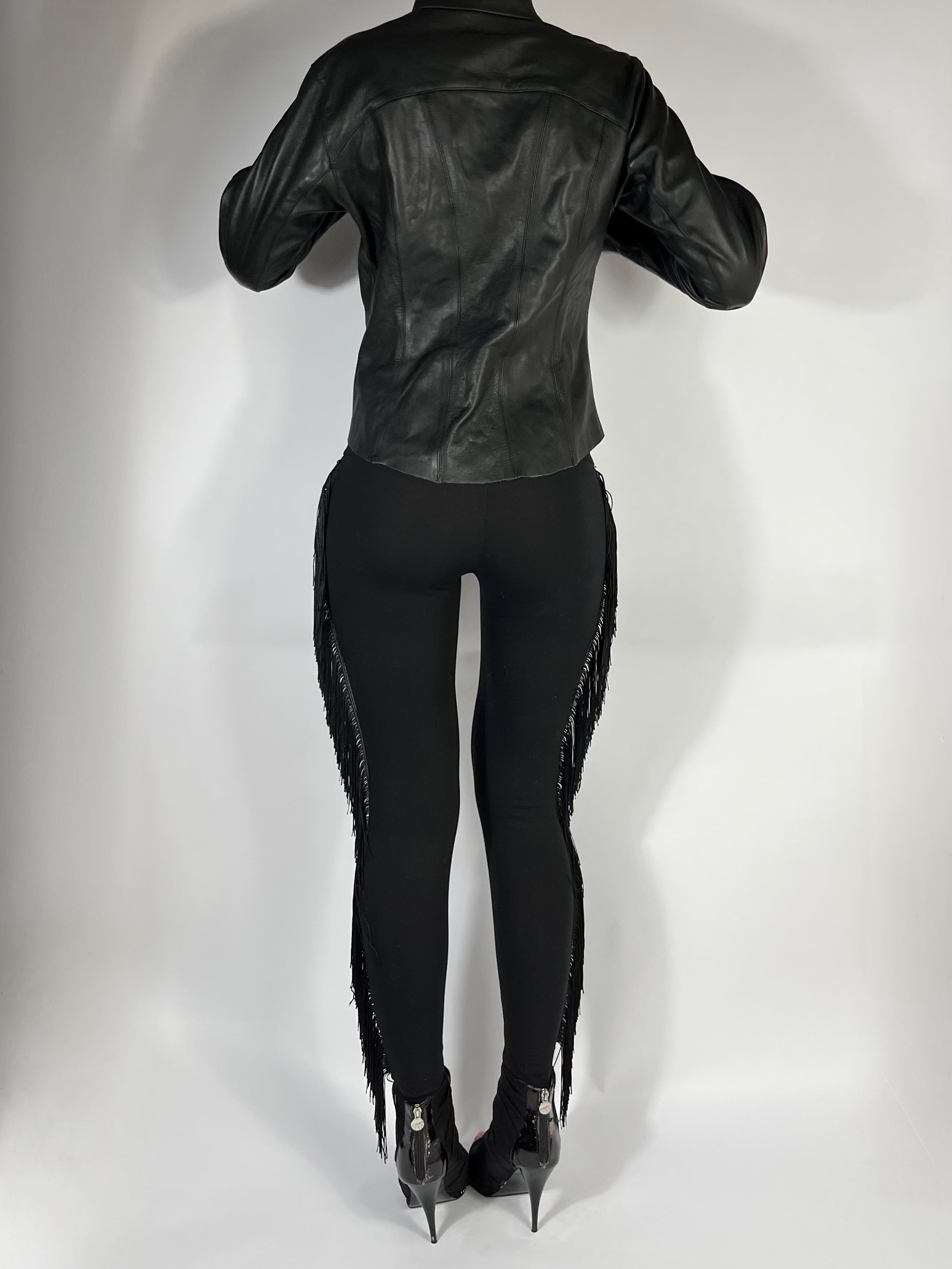 ULTRA LOW RISE SKINNIES IN BLACK FRINGE