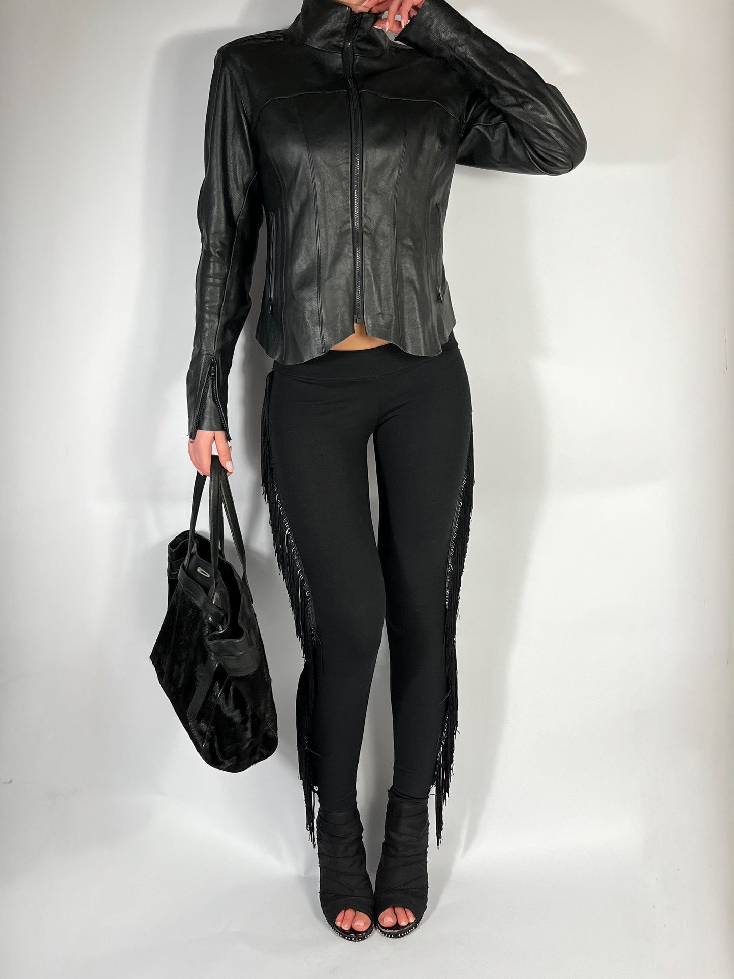 黑色超低腰緊身褲