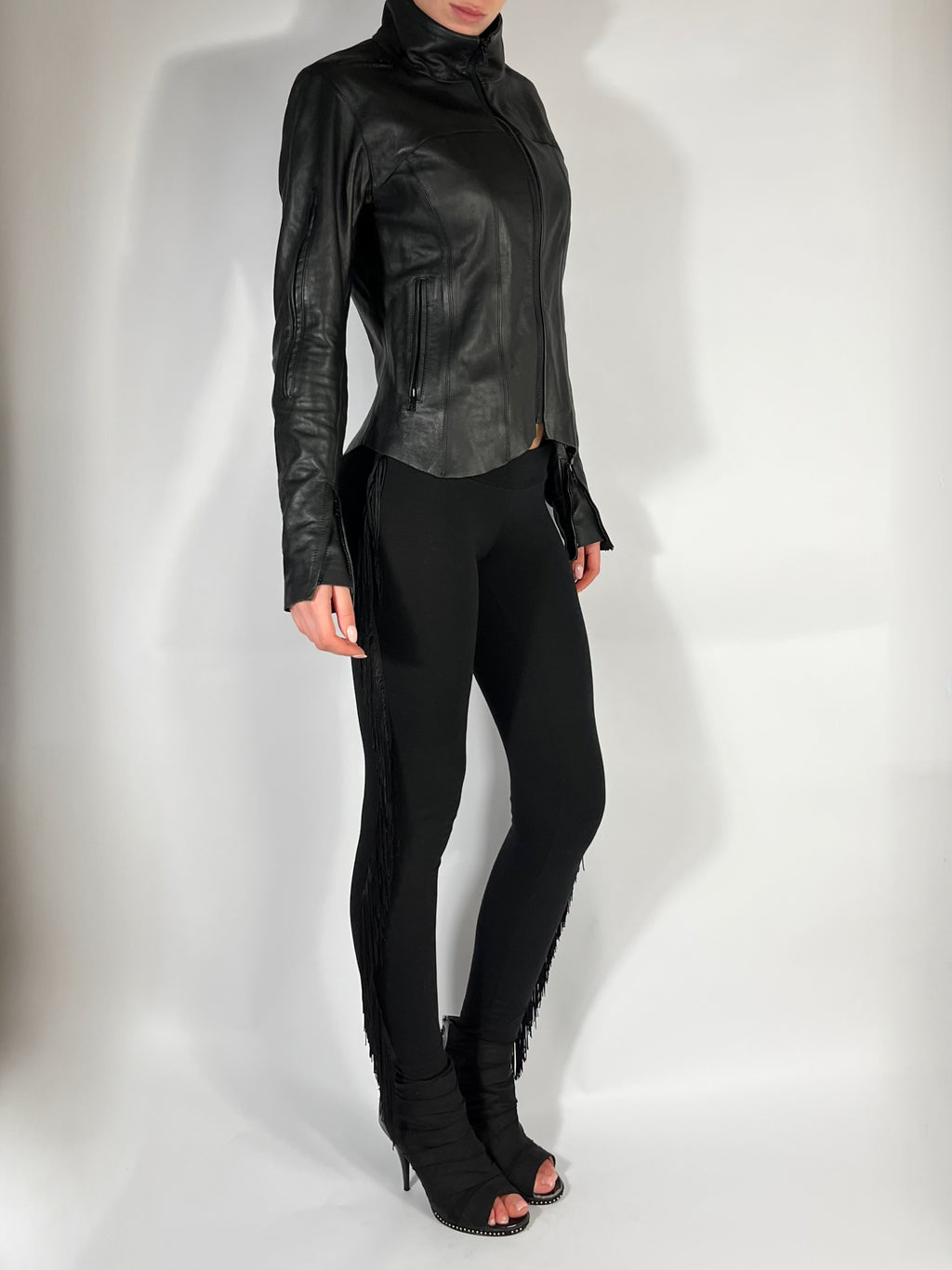 ULTRA LOW RISE SKINNIES IN BLACK FRINGE