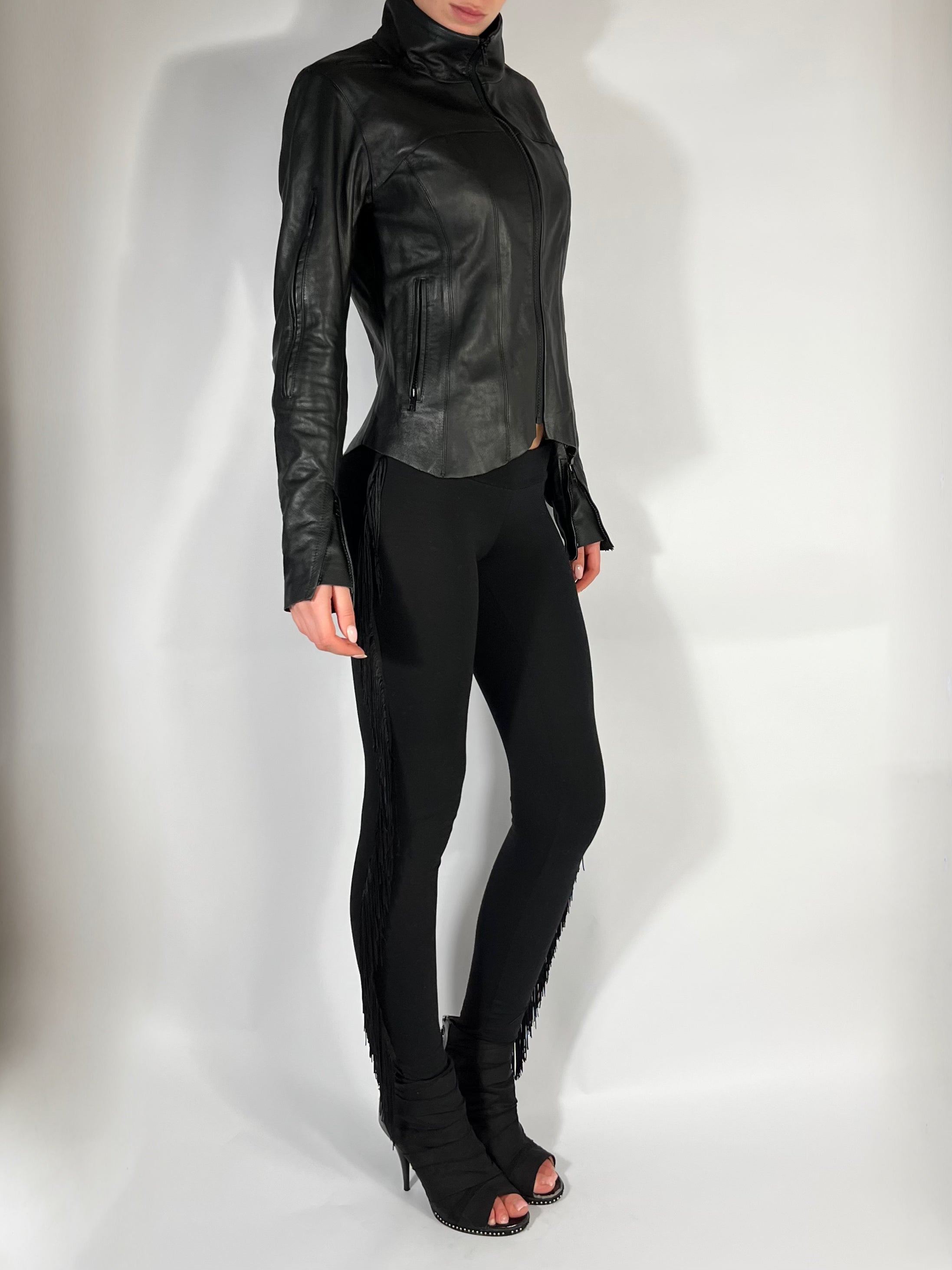 ULTRA LOW RISE SKINNIES IN BLACK FRINGE
