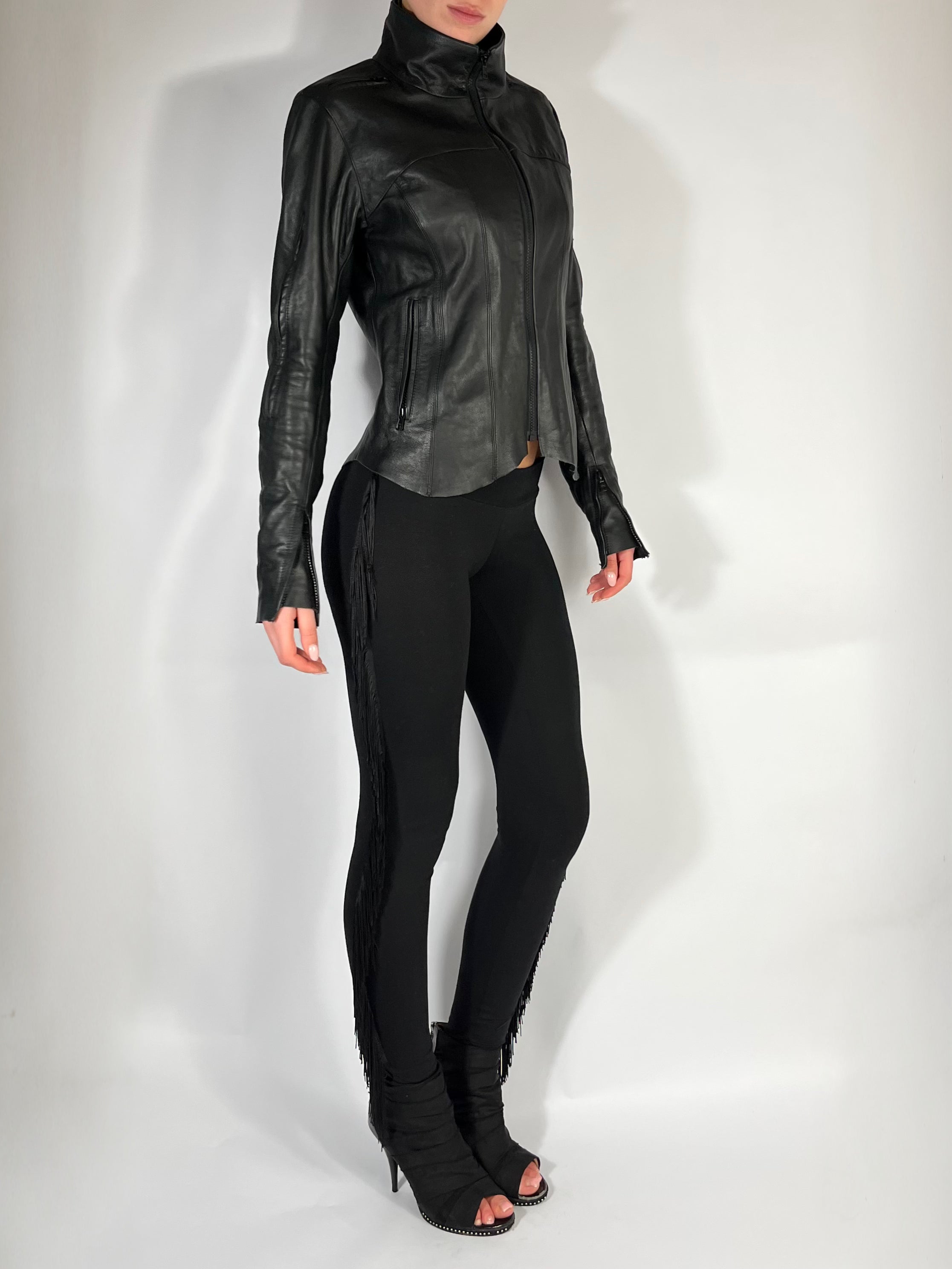 ULTRA LOW RISE SKINNIES IN BLACK FRINGE