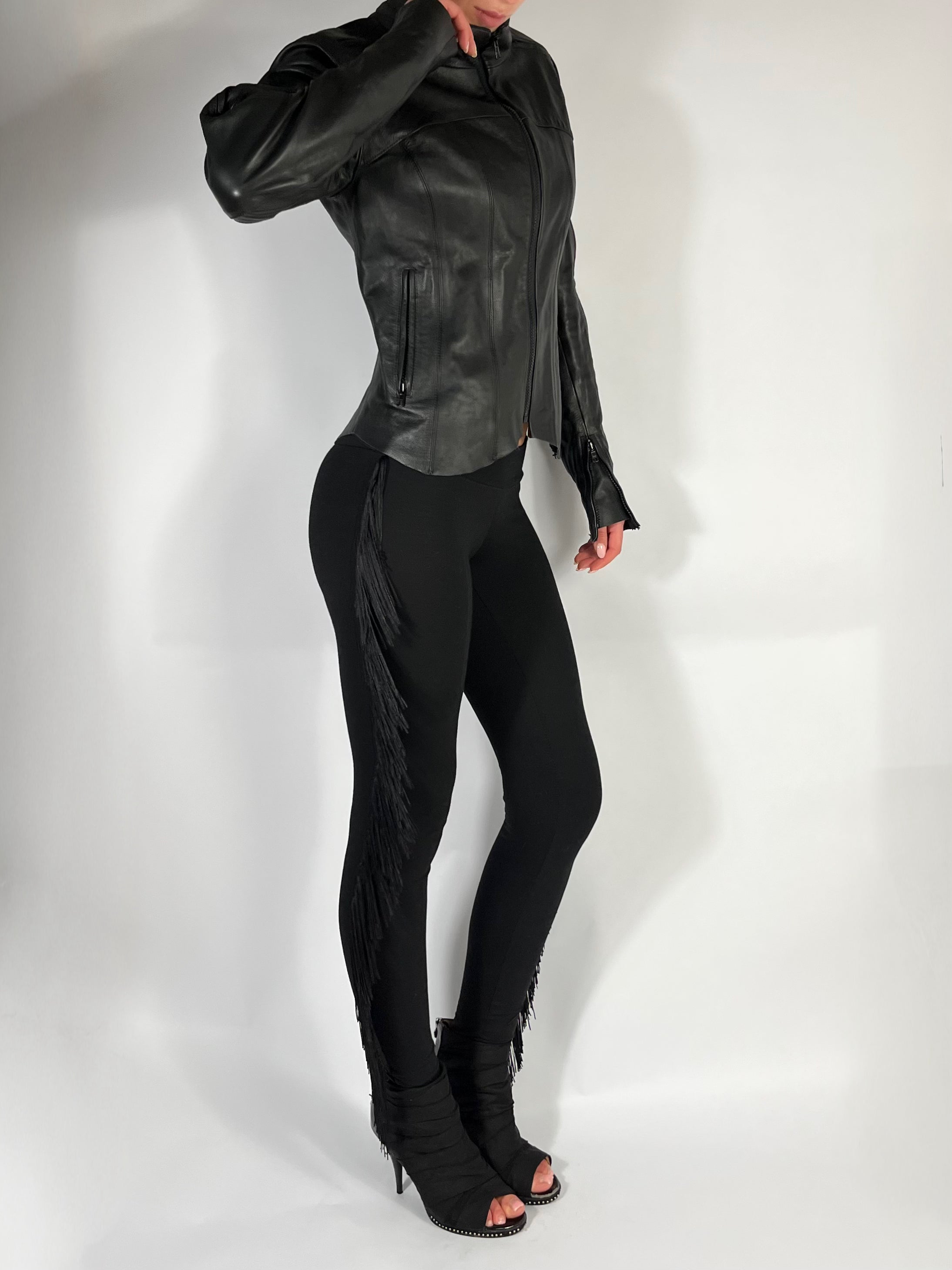 ULTRA LOW RISE SKINNIES IN BLACK FRINGE
