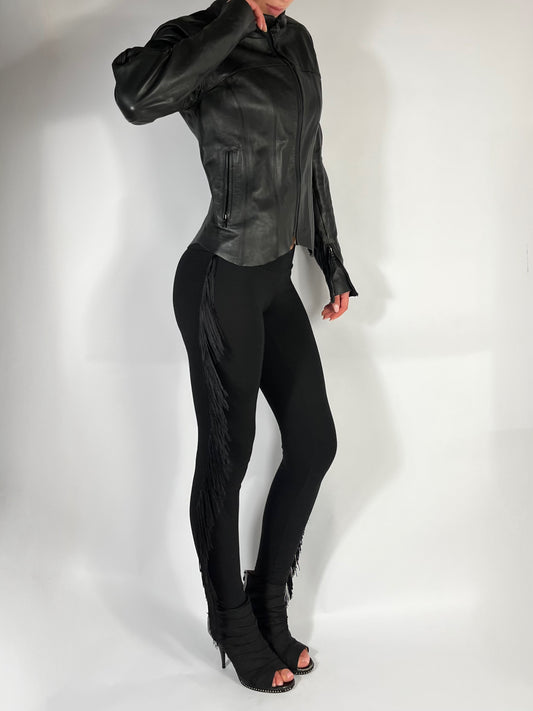 ULTRA LOW RISE SKINNIES IN BLACK FRINGE