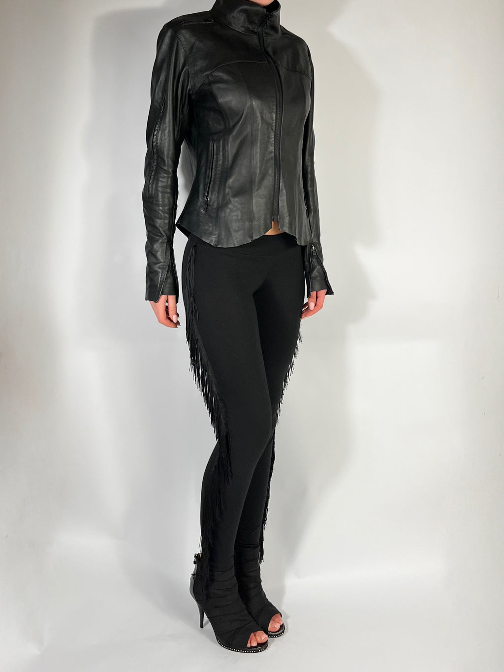 ULTRA LOW RISE SKINNIES IN BLACK FRINGE