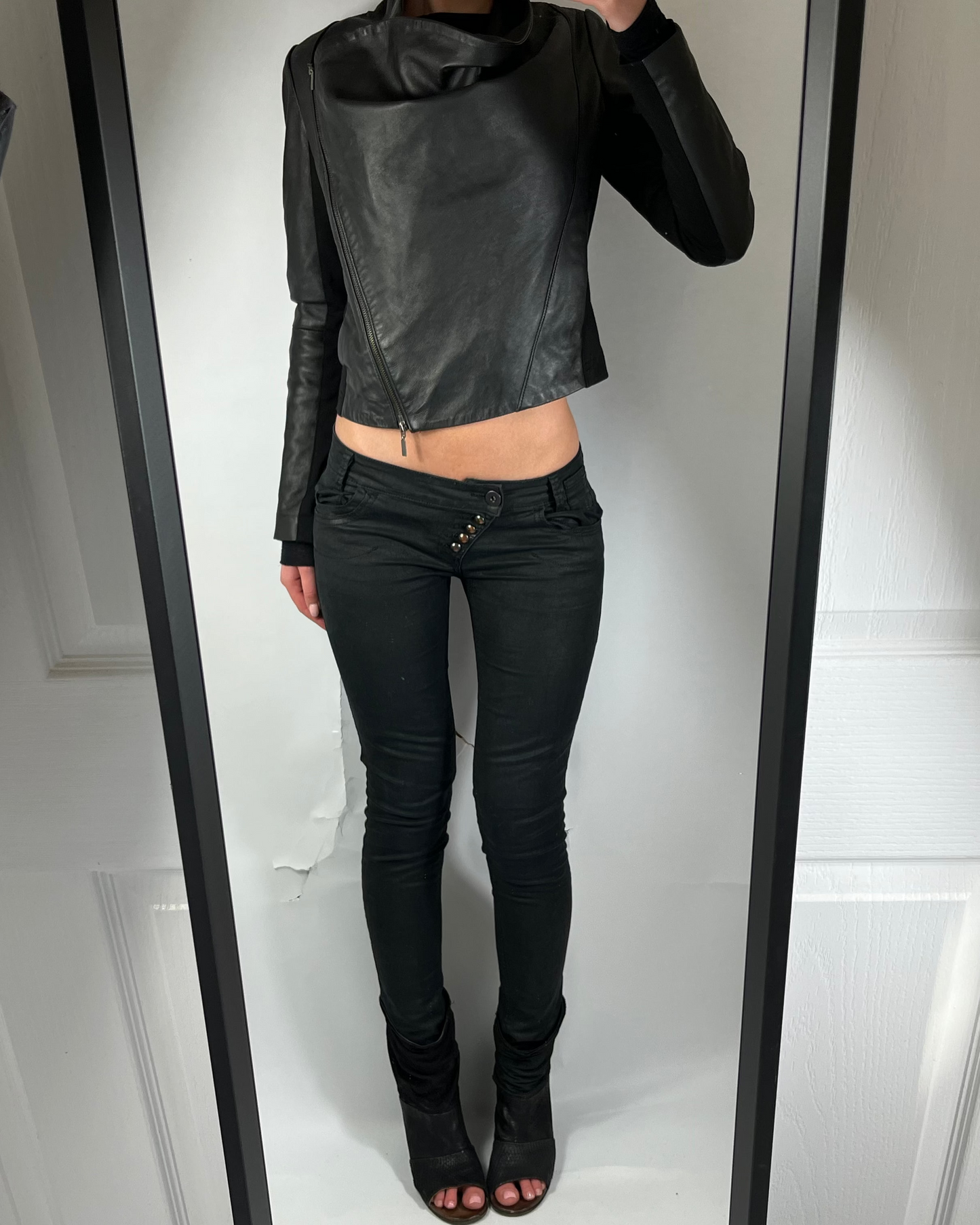 VINTAGE CROP ASYMMETRIC LEATHER JACKET