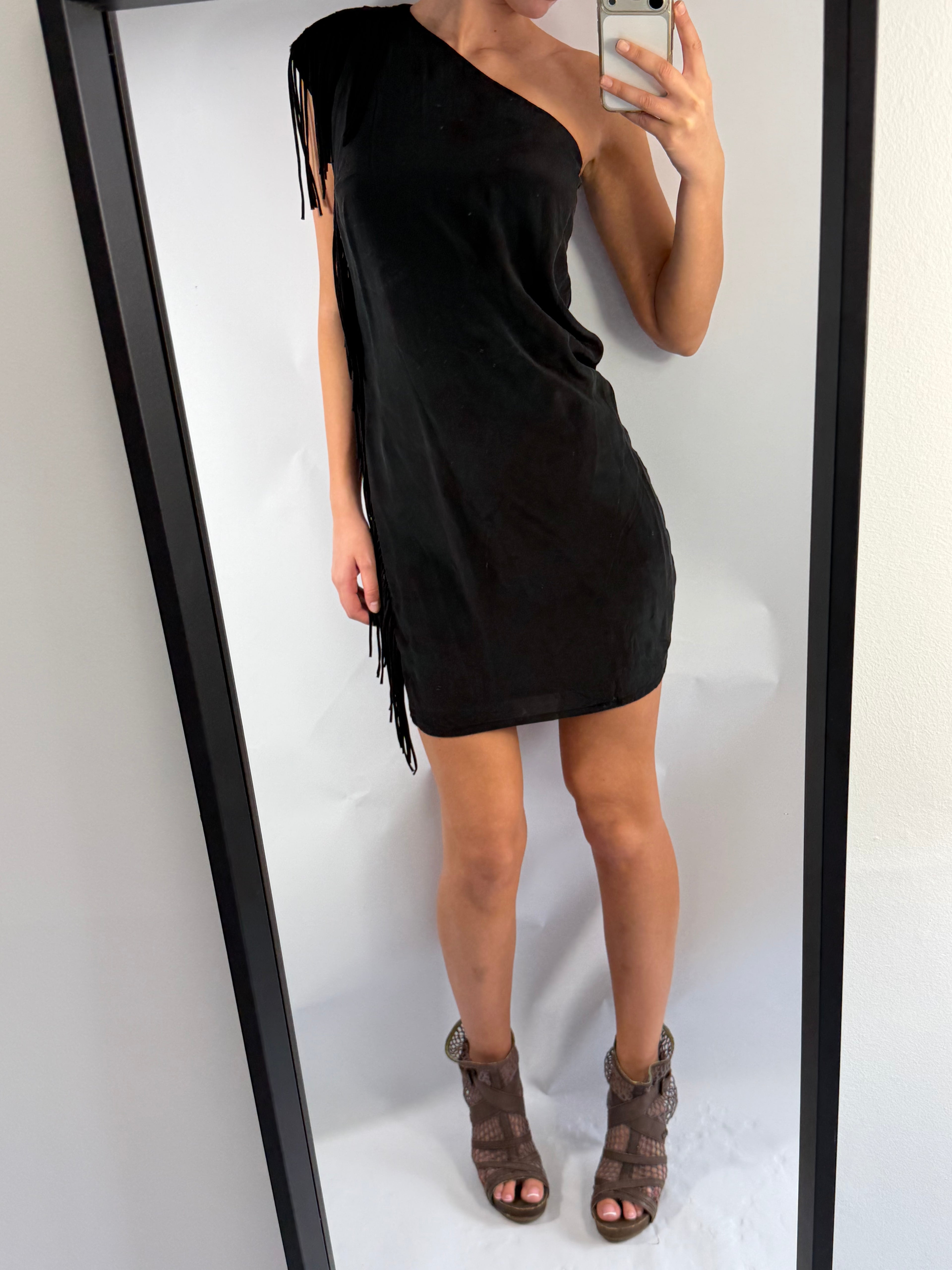 VINTAGE IKKS FRINGE ASYMMETRIC DRESS