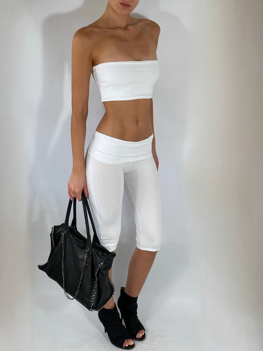 WHITE CAPRI PANTS AND BANDEAU SET