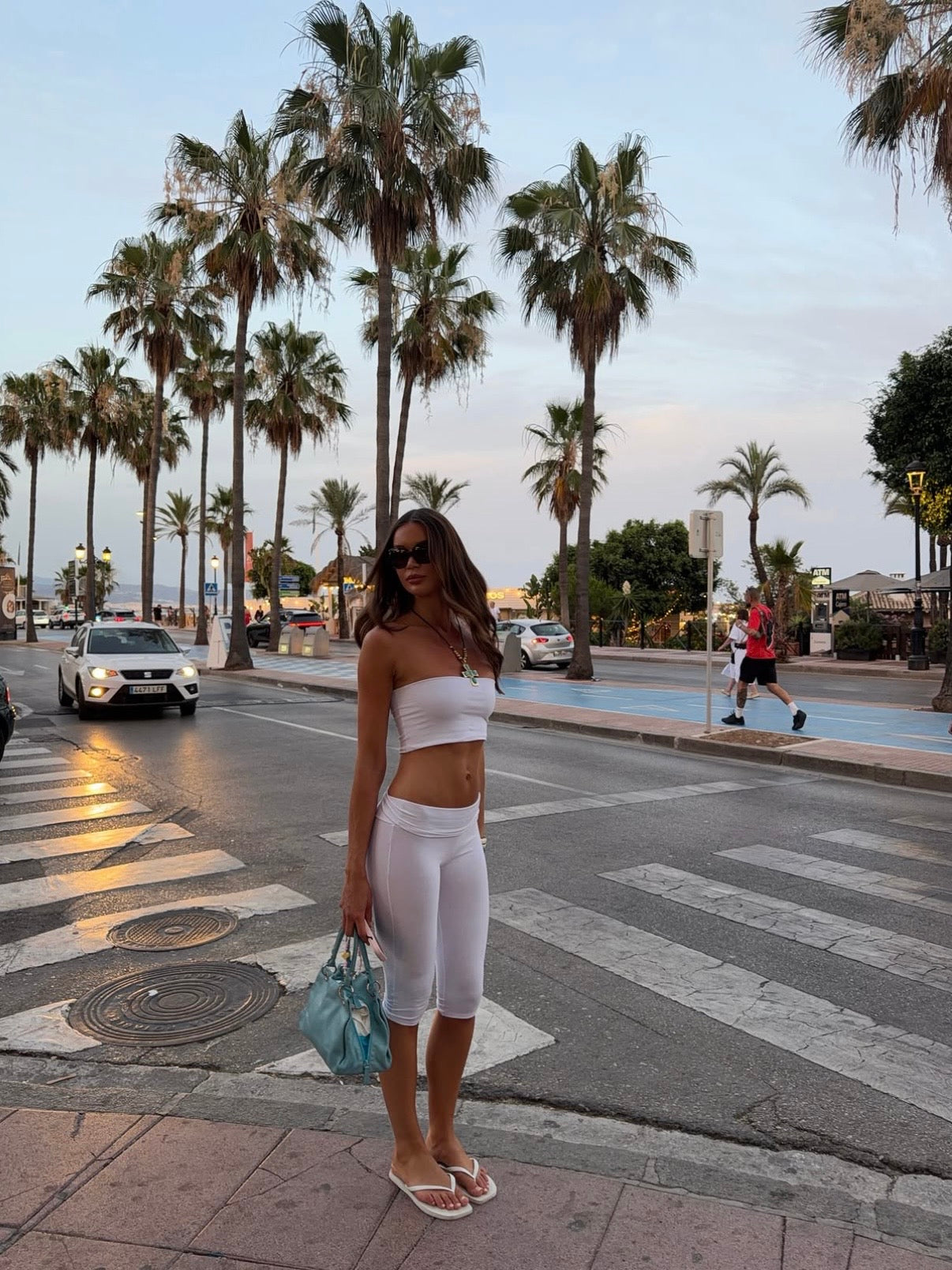FOLDOVER CAPRI PANTS AND BANDEAU SET IN WHITE