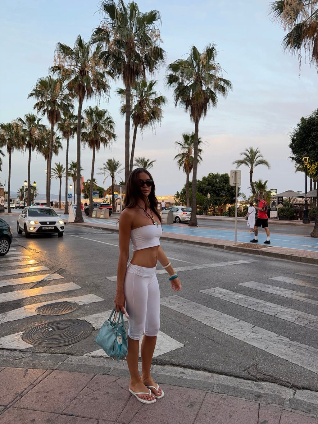 FOLDOVER CAPRI PANTS AND BANDEAU SET IN WHITE