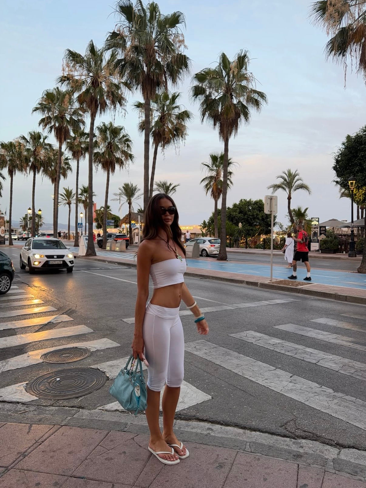 FOLDOVER CAPRI PANTS AND BANDEAU SET IN WHITE