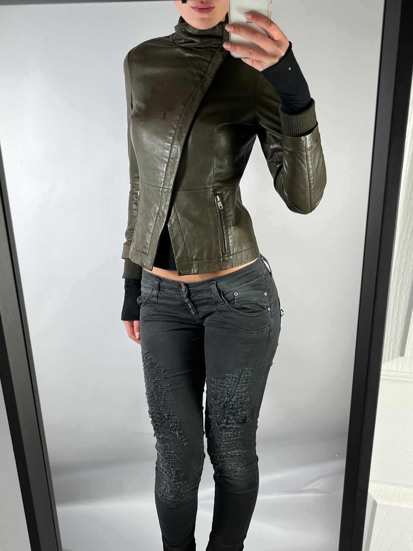 VINTAGE ASYMMETRIC LEATHER JACKET