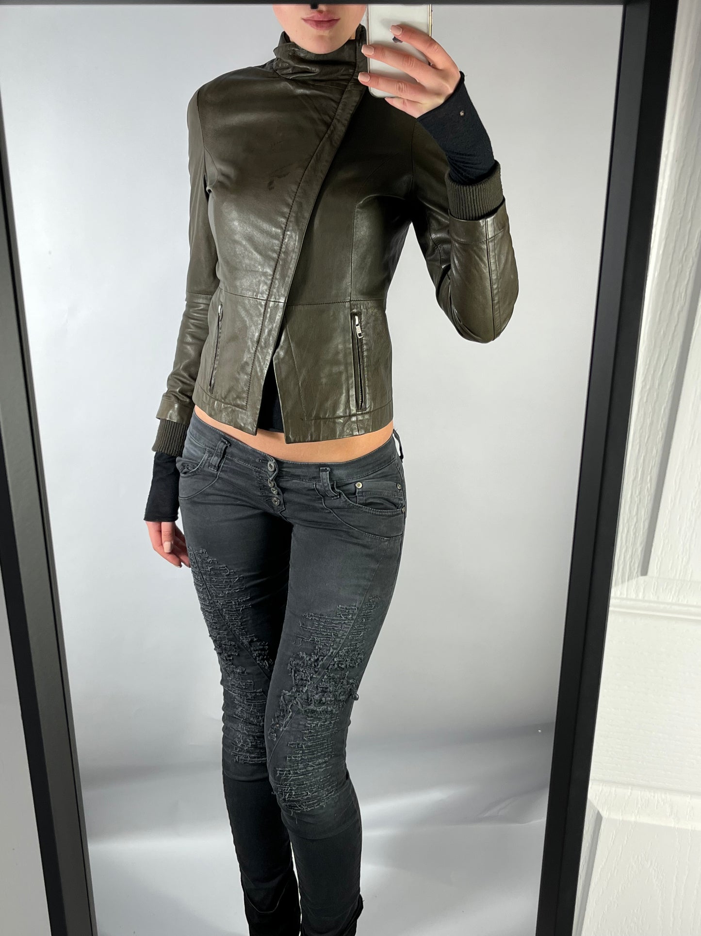 VINTAGE ASYMMETRIC LEATHER JACKET