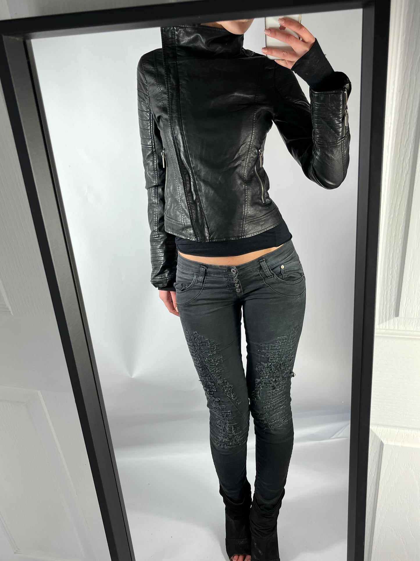 VINTAGE ASYMMETRIC LEATHER JACKET