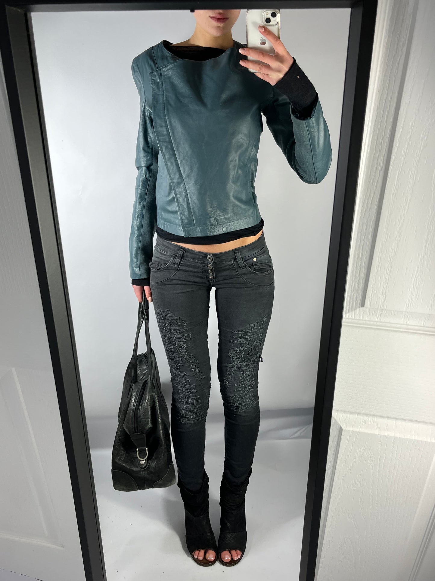 VINTAGE ASYMMETRIC LEATHER JACKET