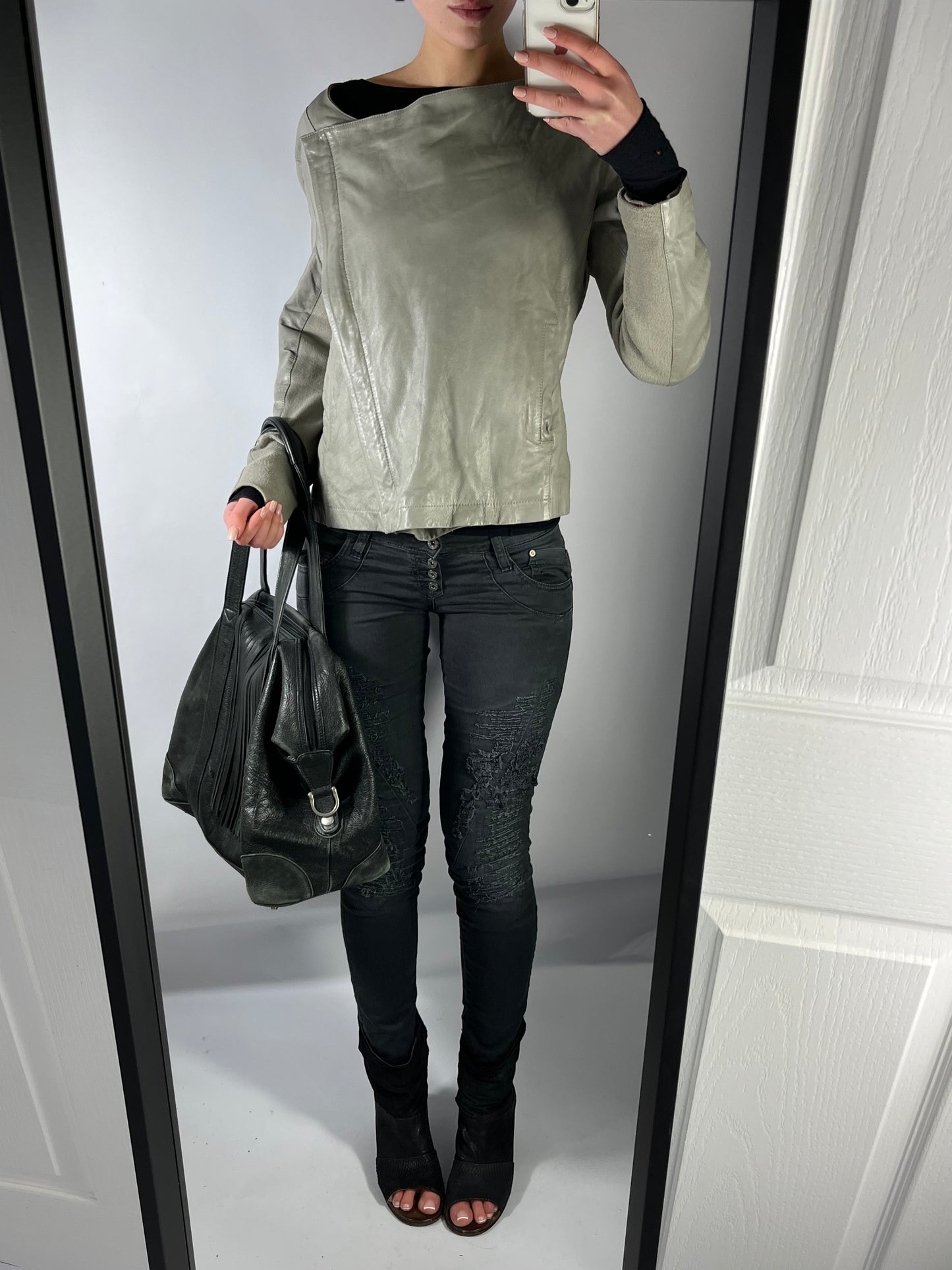 VINTAGE ASYMMETRIC LEATHER JACKET