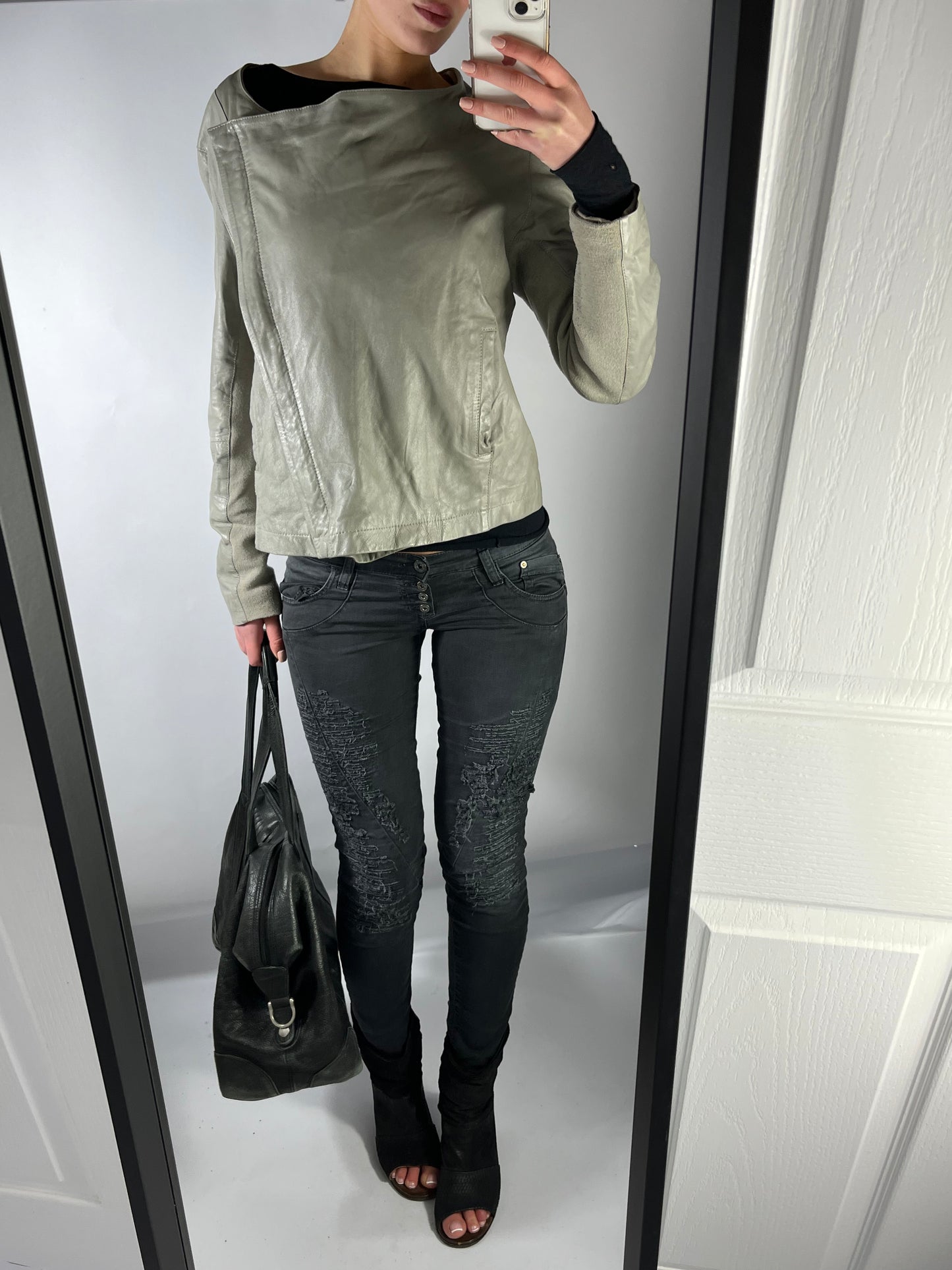 VINTAGE ASYMMETRIC LEATHER JACKET