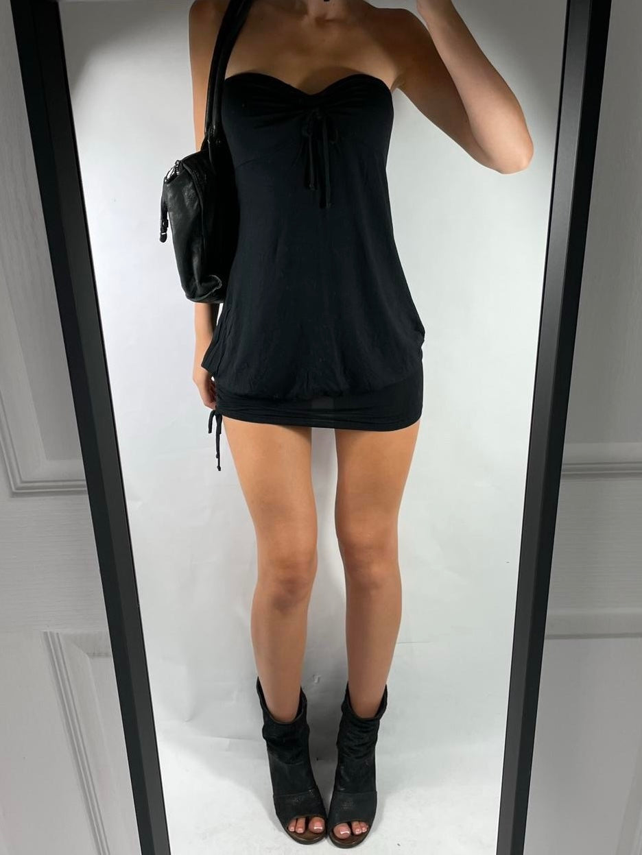VINTAGE BANDEAU TIE MINI DRESS