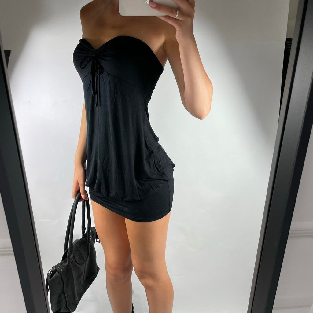VINTAGE BANDEAU TIE MINI DRESS