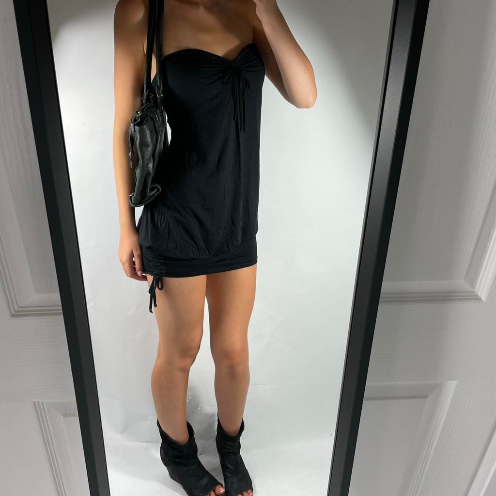 VINTAGE BANDEAU TIE MINI DRESS