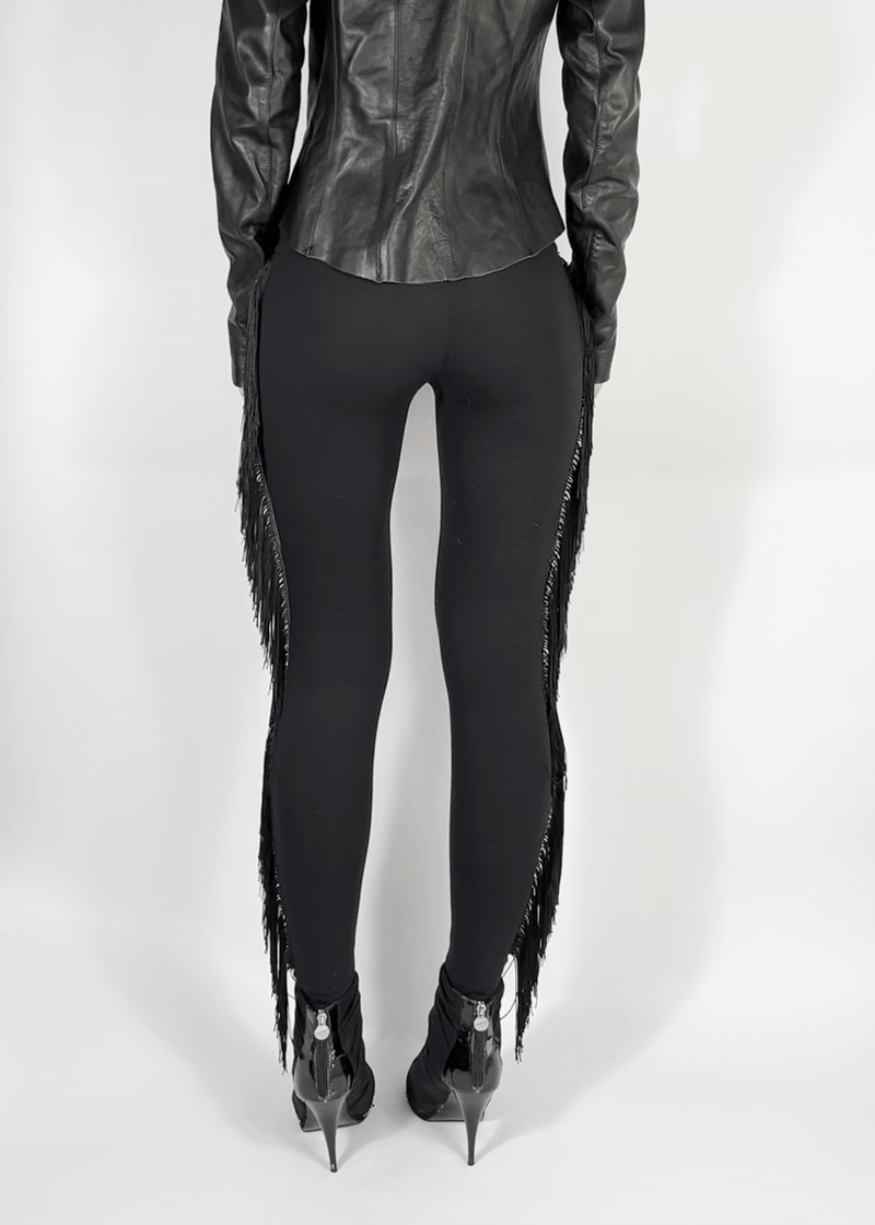 ULTRA LOW RISE SKINNIES IN BLACK FRINGE